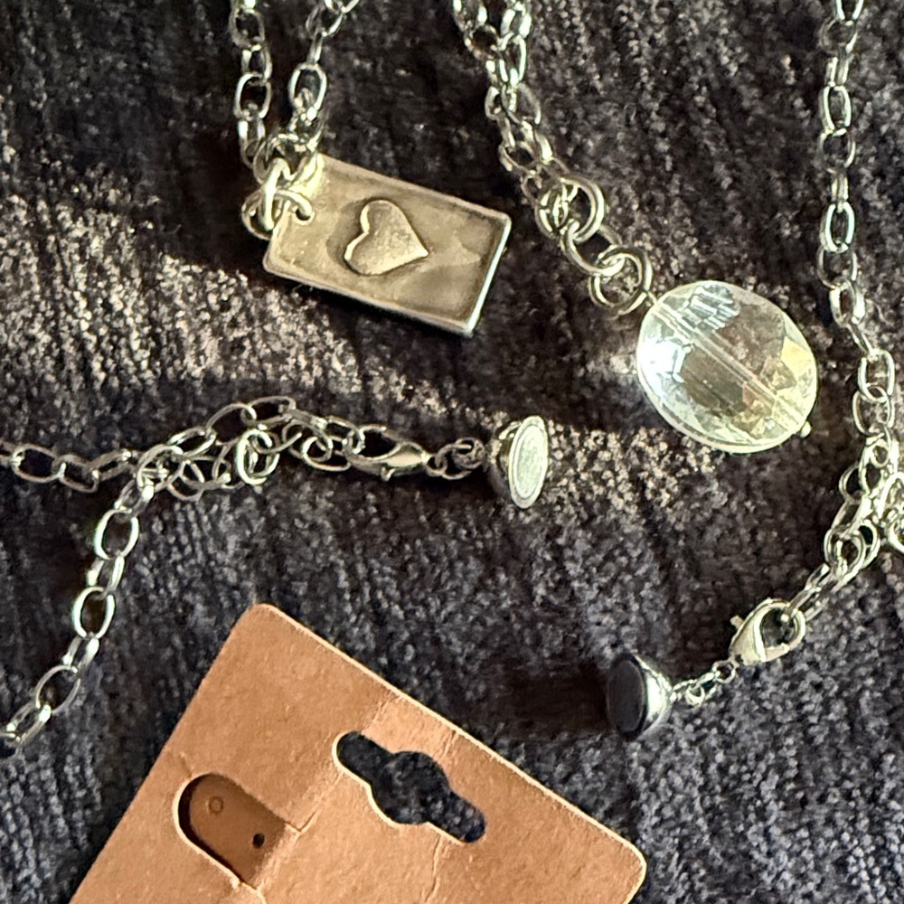 Double Layered Silver Heart Necklace - Picture 7 of 10